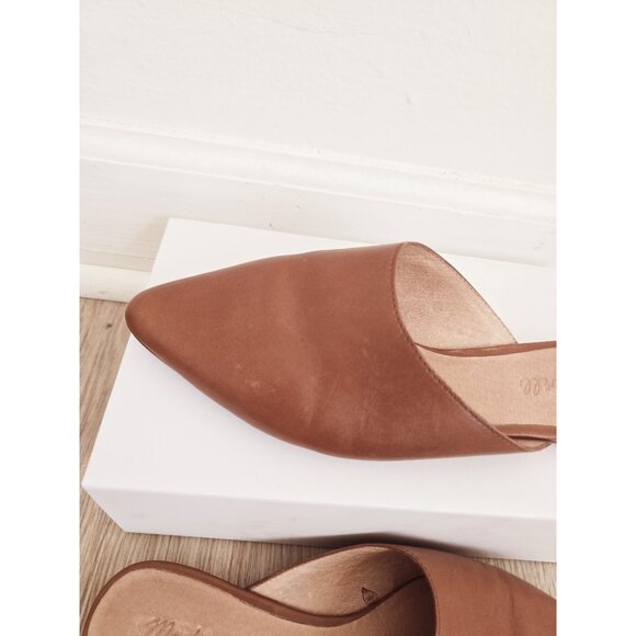 Madewell Remi Brown Mules 7 Slip On Pointed Toe Brown Leather Flats Shoes - Picture 8 of 9
